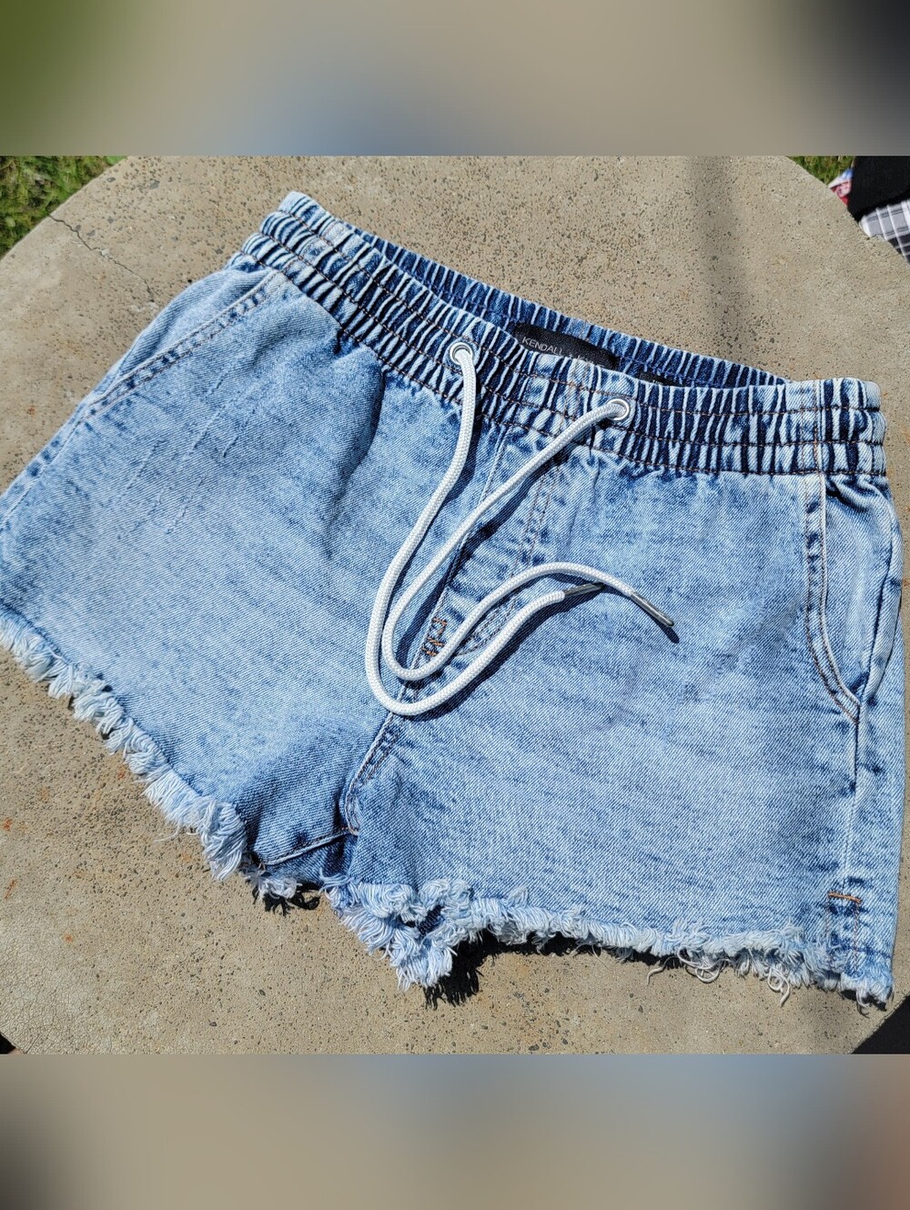 Kendall & Kylie Faded Light Blue Denim Drawstring Shorts New